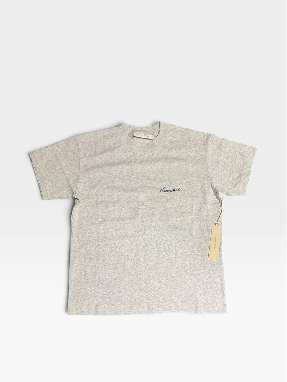 Essentials Fear of God Heather gray script logo T-shirt